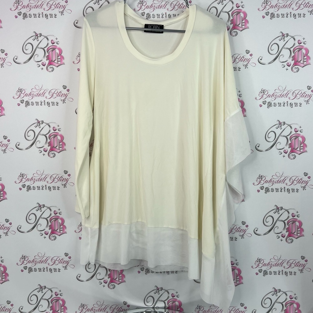 Robin top asymmetrical hem & sleeve white Elegant Cream Women's Top